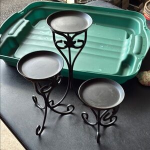 Longaberger Black Metal Candle Holders with Elegant Scrollwork